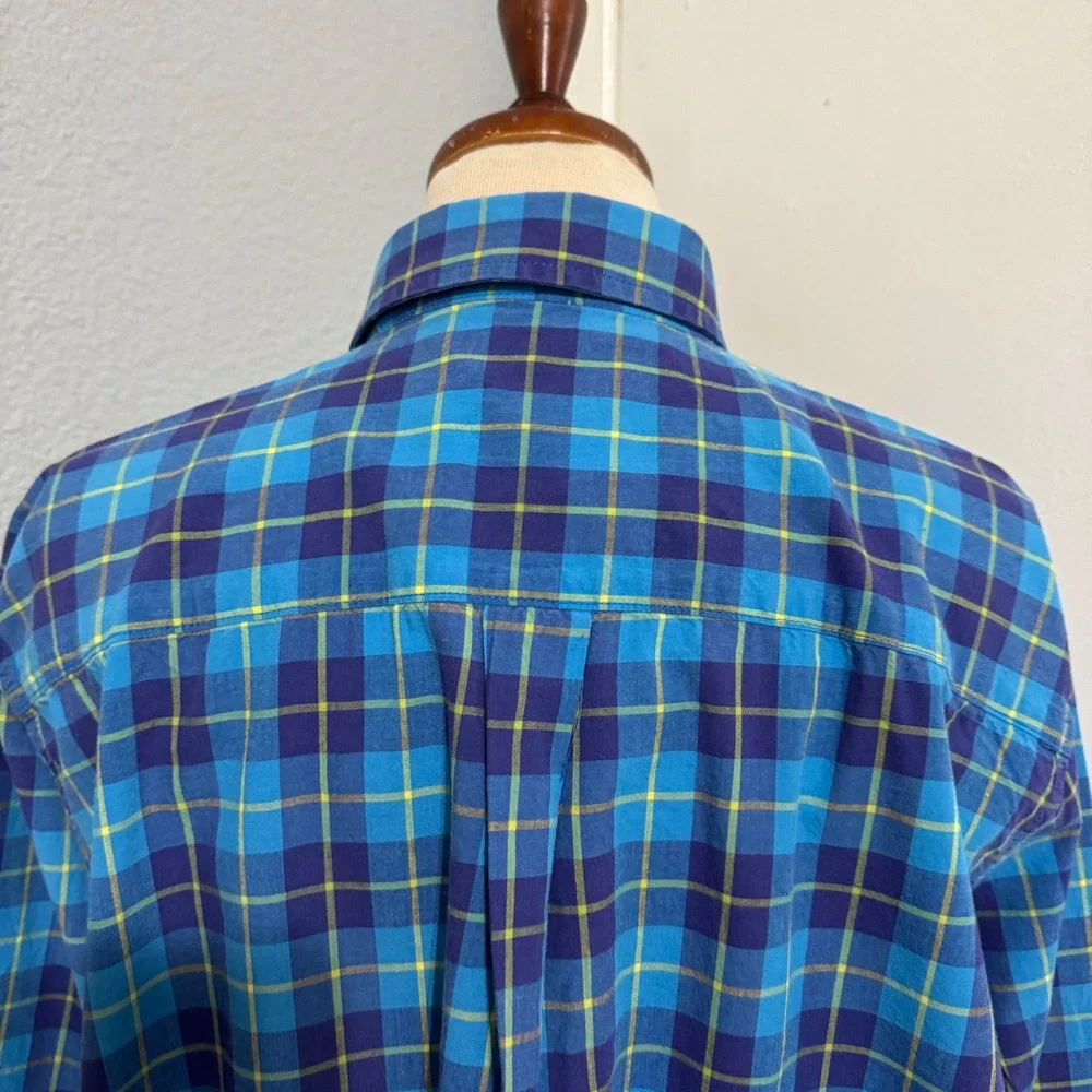 Cruel Girl Womens XL Blue Yellow Plaid‎ Western Button Down Cotton Shirt Logo